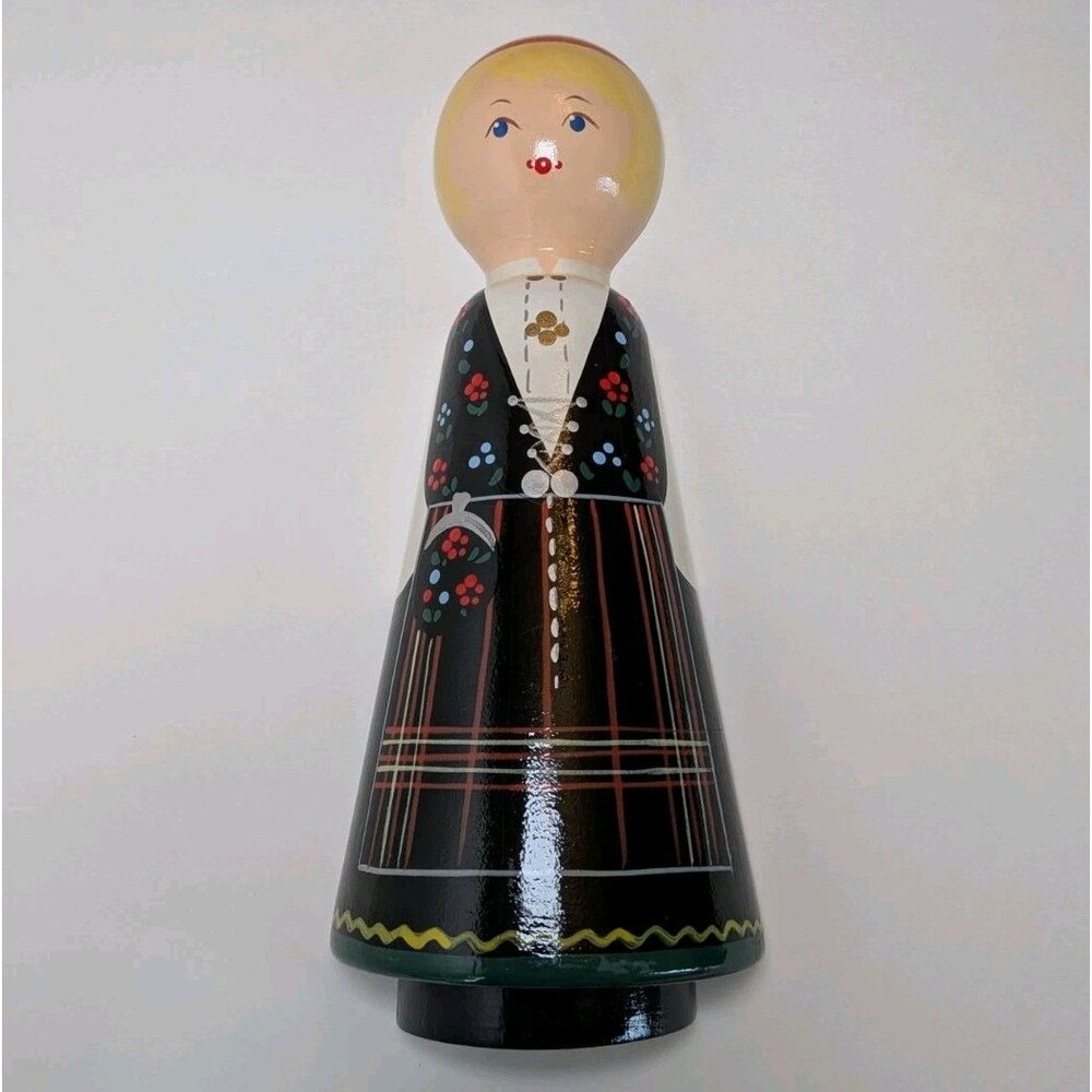 Vtg Odin Ltd Norwegian Scandinavian Traditional 8" Painted Folk Art Wood Doll